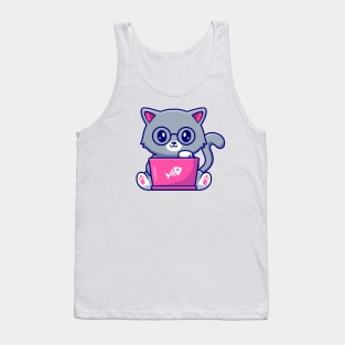 Cute Cat Working On Laptop Tank Top